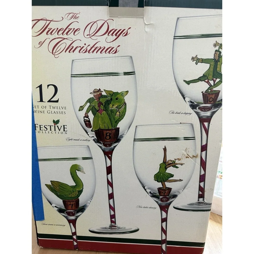 Festive Collection Twelve Days of Christmas Wine Glass Set 11 of 12 Vintage